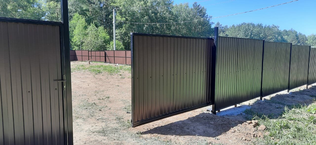 откатные ворота, откатные ворота и калитка, распашные ворота из профнастила, откатные ворота 6000х2000, забор ворота