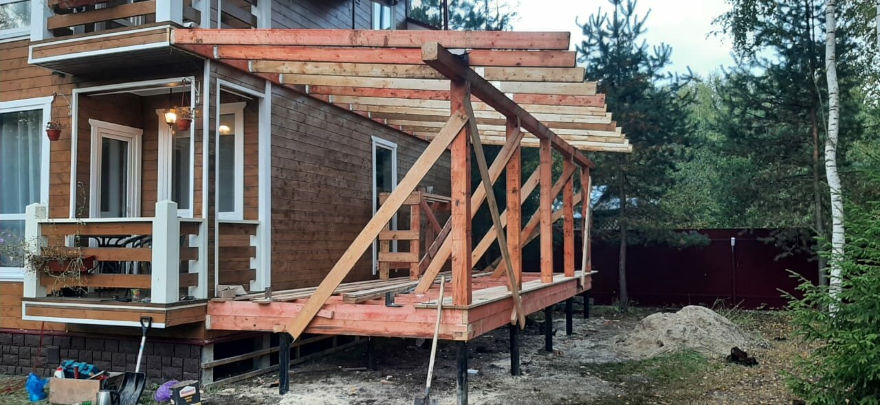 строительство веранды, пристрой веранды к дачному дому, пристройка веранды, каркасная пристройка к дому, пристройка