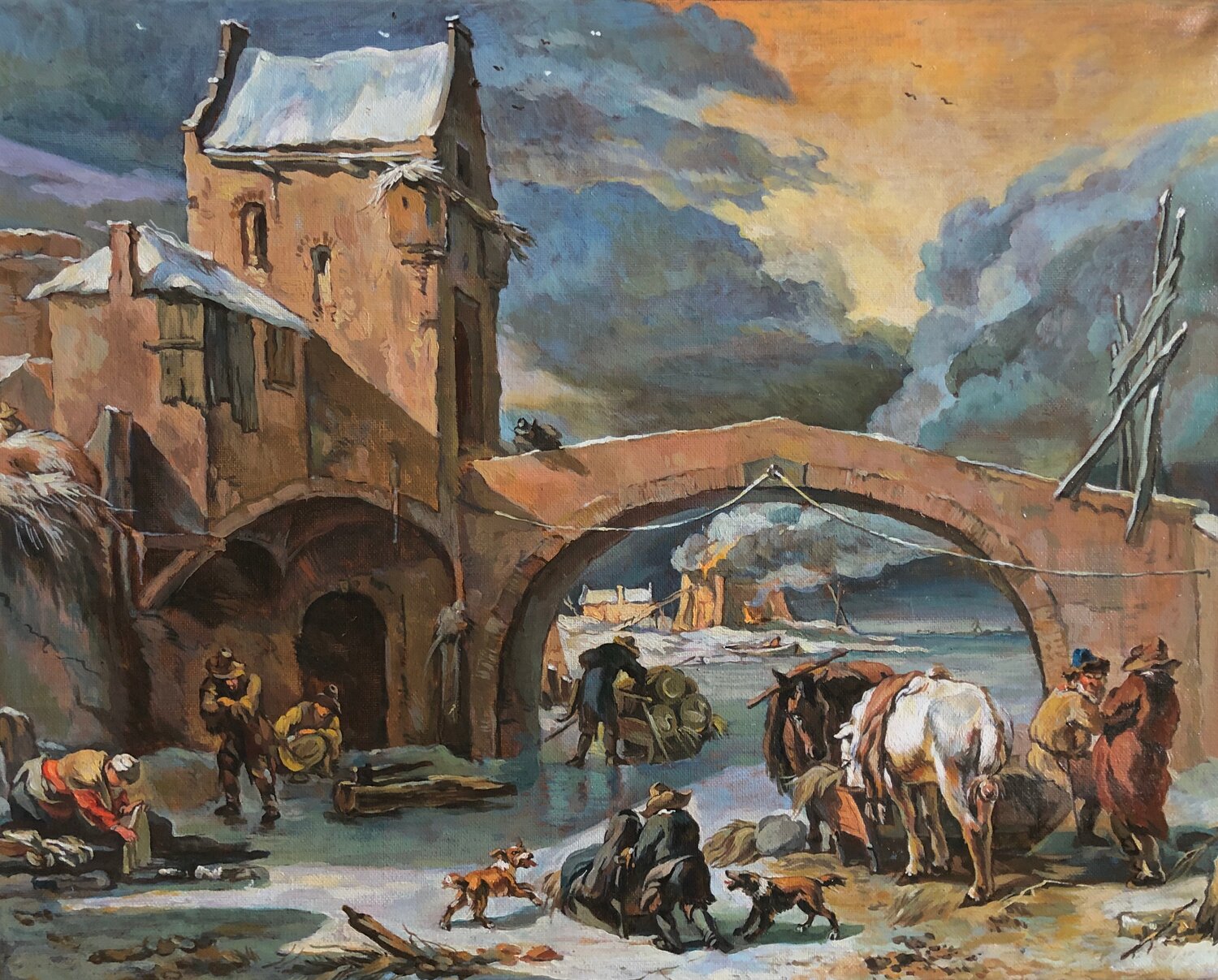 ян воуверман - художник картины, картина зимний пейзаж, николас питерс берхем, репродукция картины, зимние пейзажи художников