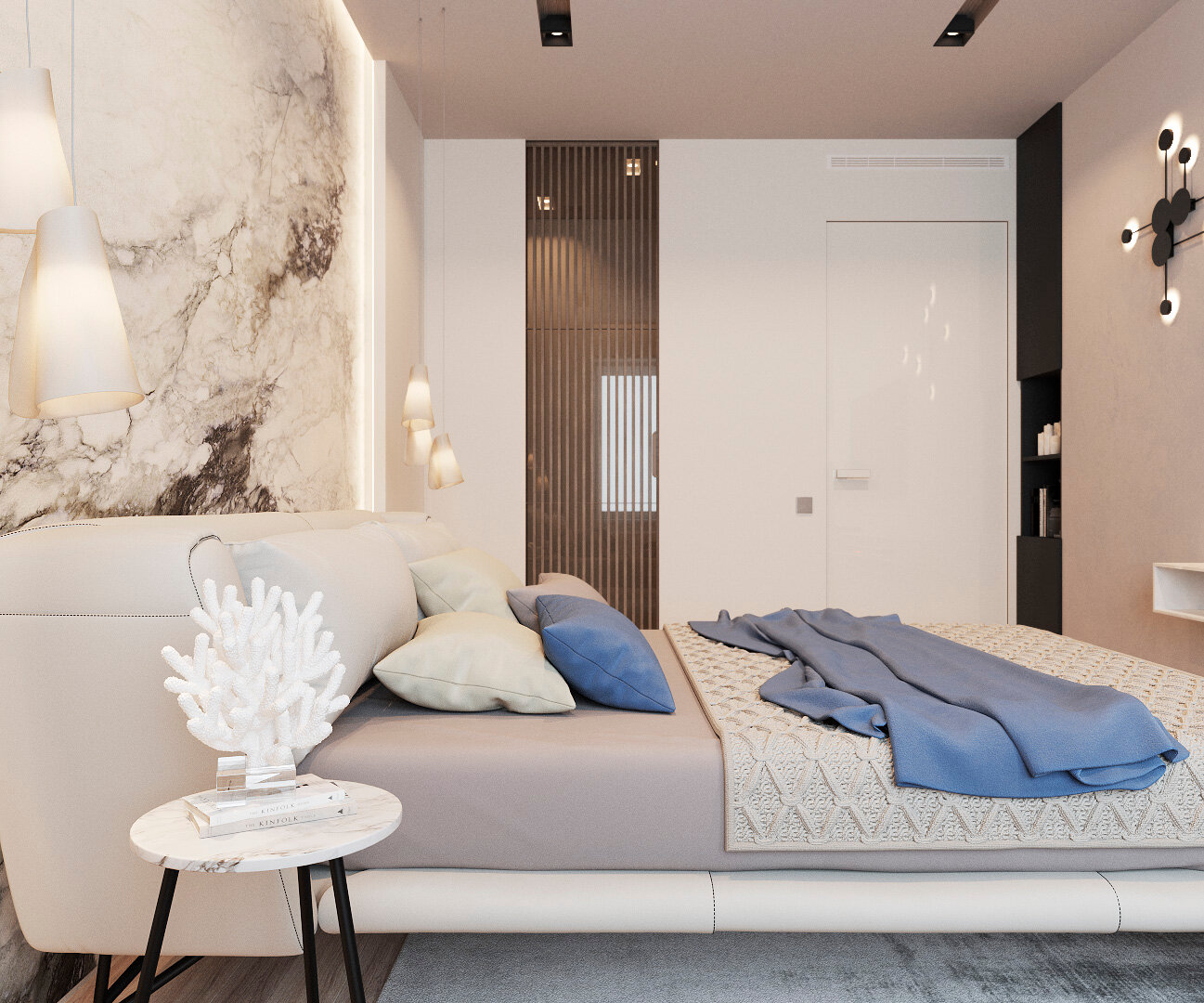 холодный интерьер спальни, дизайн спальни, интерьер спальни, спальни, спальня идея