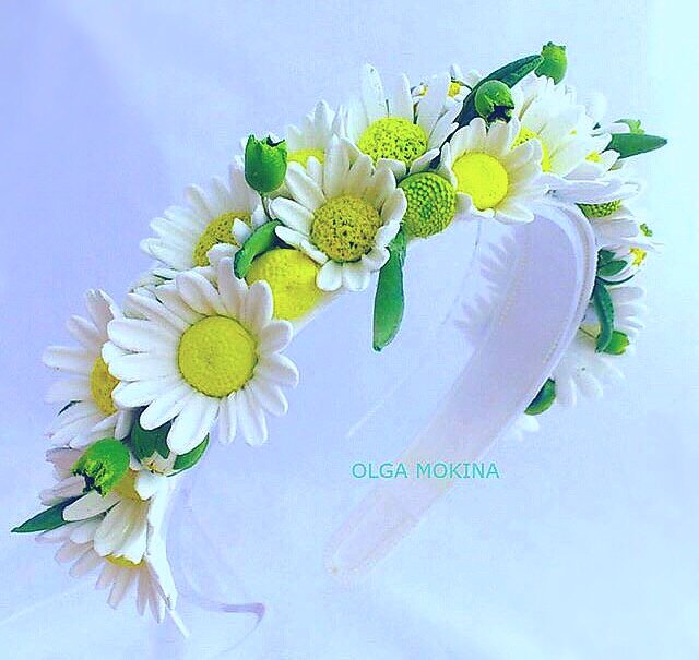 панно ромашки из фоамирана, венок из ромашек из фома, ромашка из фома, венок из ромашек полимерная глина, букет из ромашек