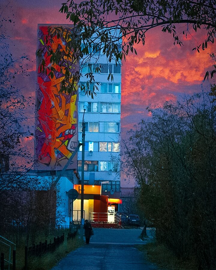 пейзаж городской, закат в городе, закат, пейзаж мрачный, закат с балкона
