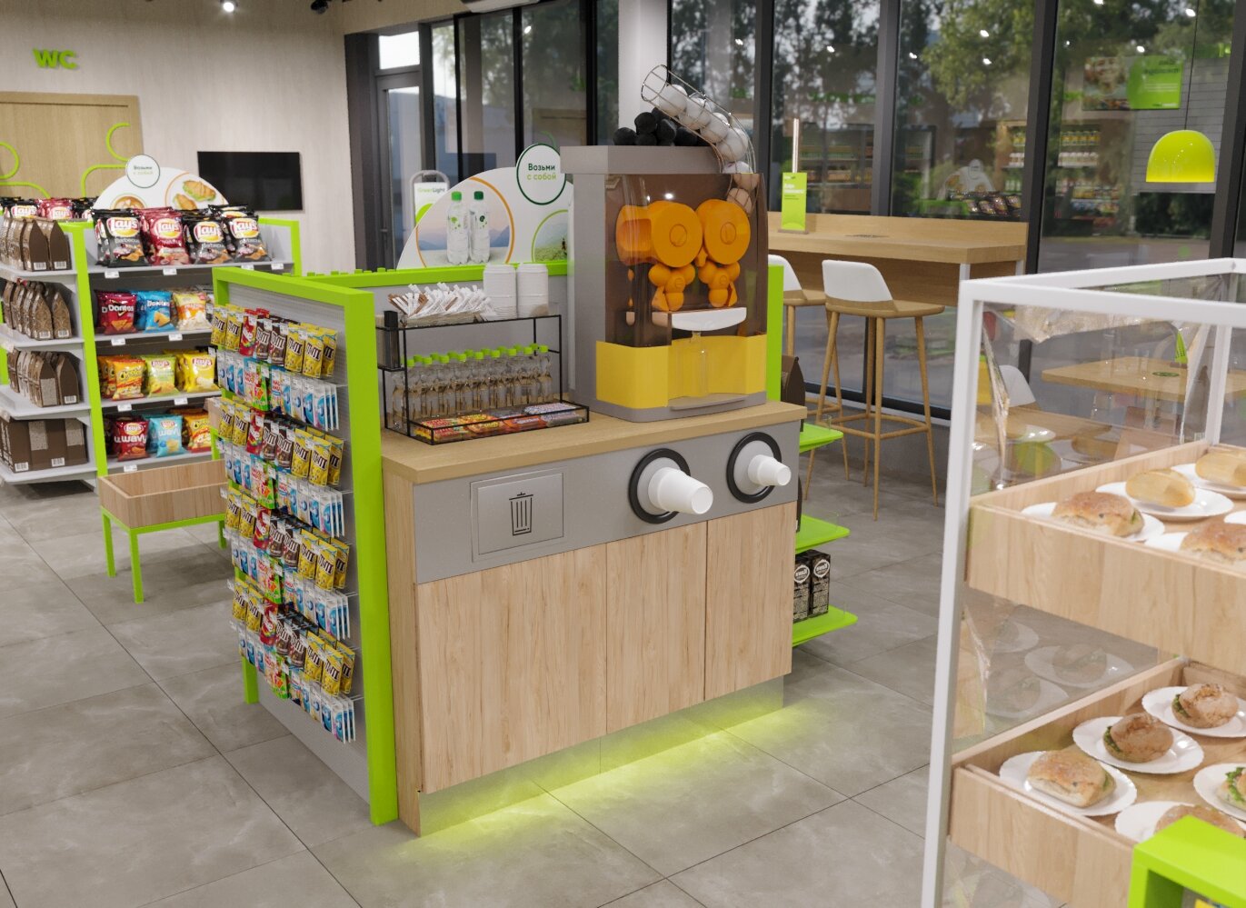 фуд, clearspring-mall-kiosk, промо стенд в супермаркете, торговый островок, фаст фуд