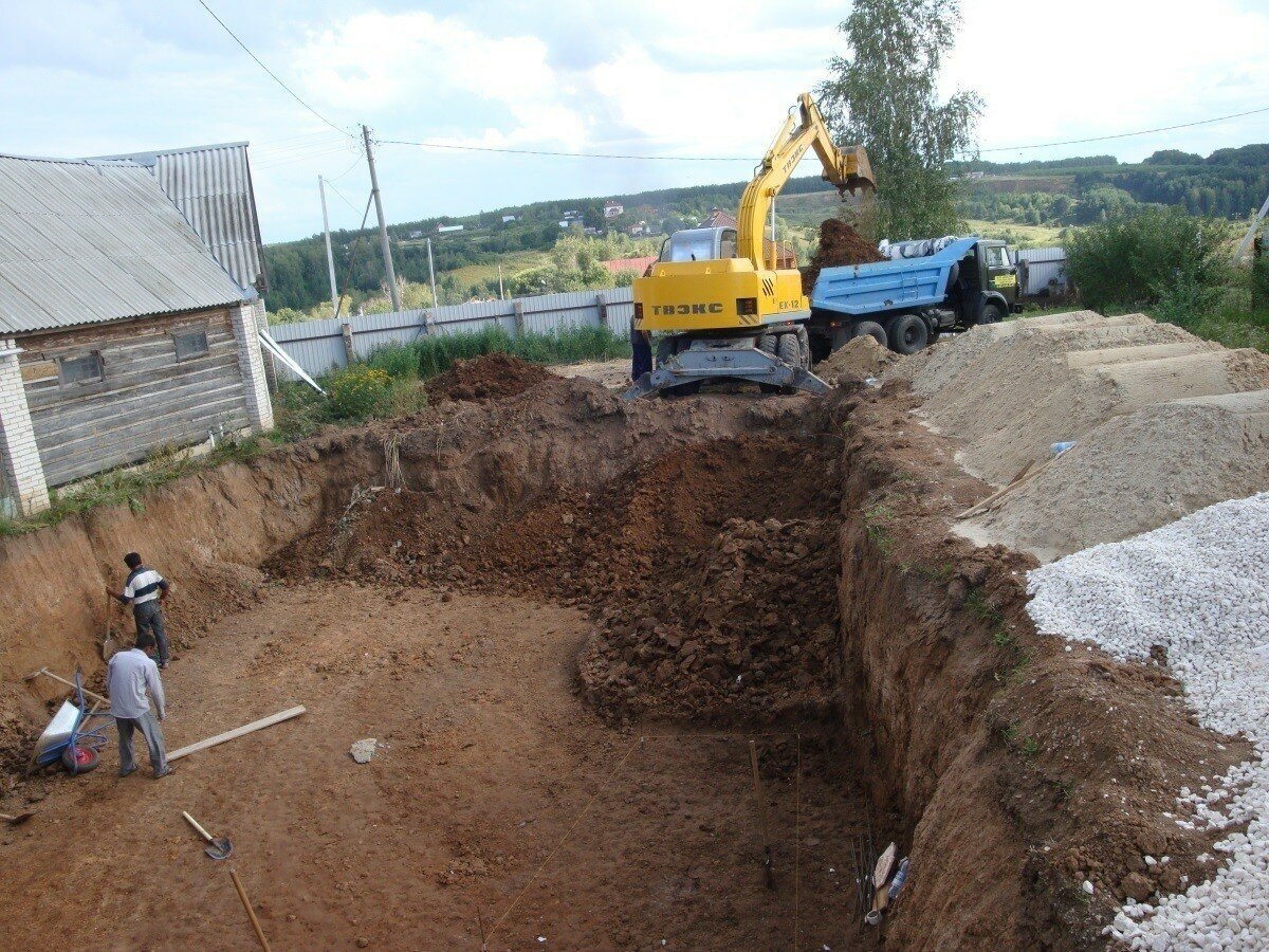 котлован, котлован под фундамент, земляные работы, рытье котлована, траншея под фундамент