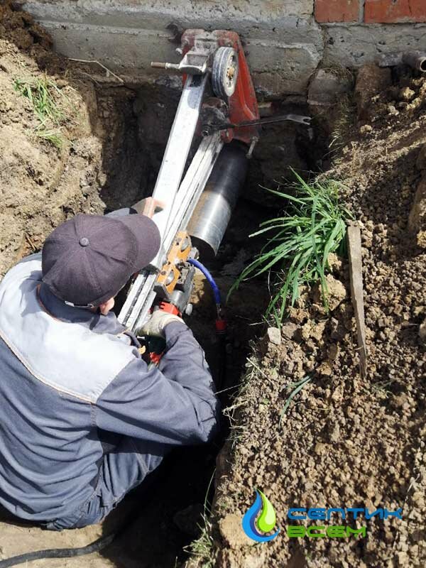 установка септика, прокол под фундаментом для водопровода, шурф грунта, канализация под фундаментом, наружный водопровод