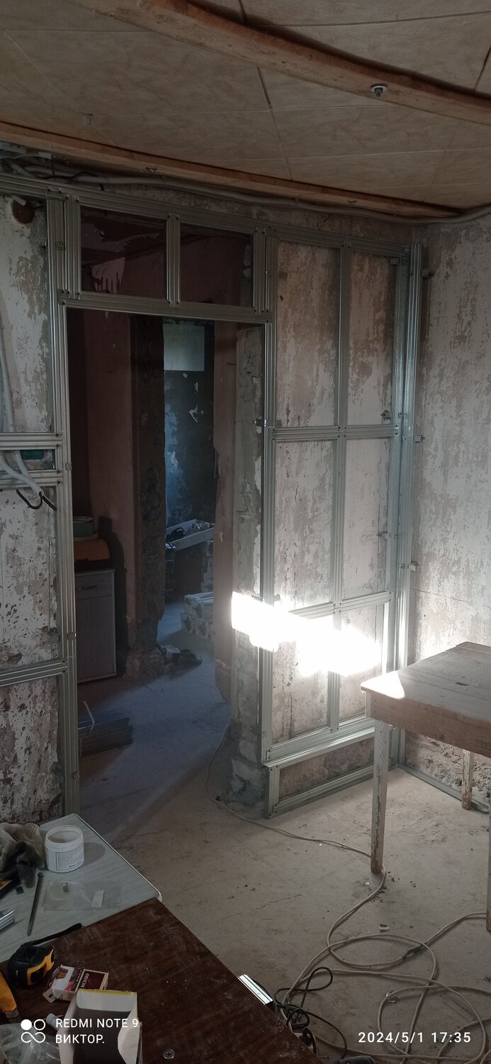 перегородка из гипсокартона, гипсокартон в каркасном доме, перегородки из гкл, интерьер, каркас для гипсокартона