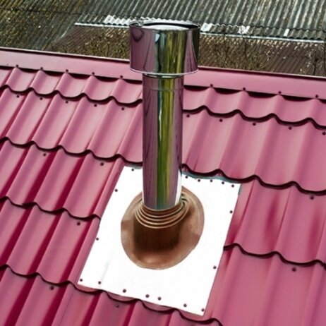 мастер флеш для дымохода, проходка ф200 ондулин, дымоход через крышу, кровельный проход для дымохода, дымоход