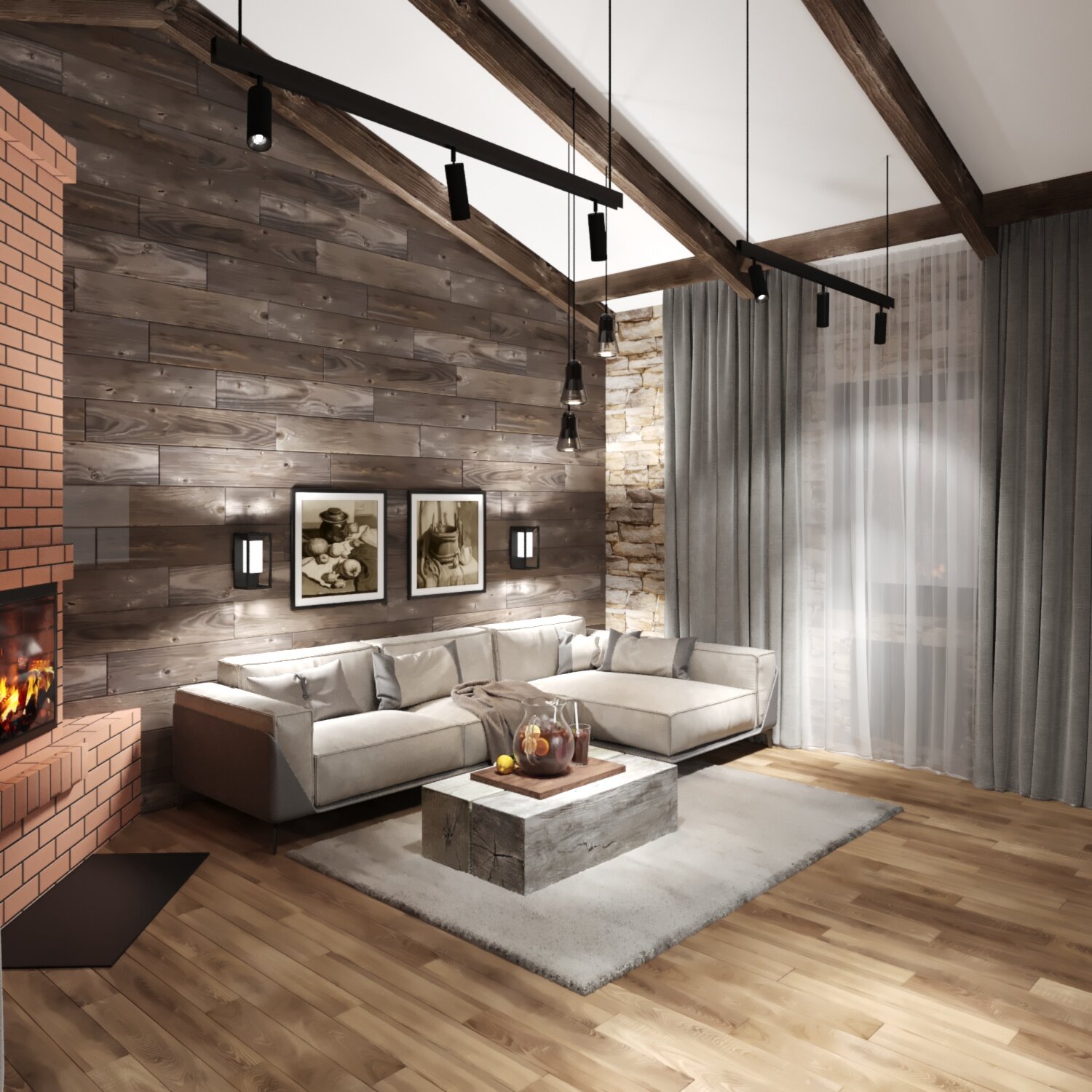 интерьер в стиле лофт в загородном доме, гостиная в стиле эколофт, интерьер в стиле эколофт, стиль лофт в интерьере загородного дома, лофт в загородном доме