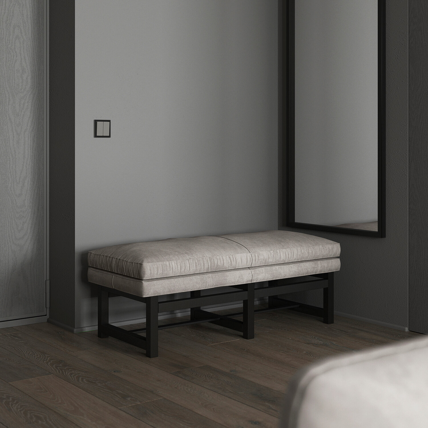 банкетка minotti flynt bench, банкетка серая, банкетка, банкетка в прихожей, банкетка лофт