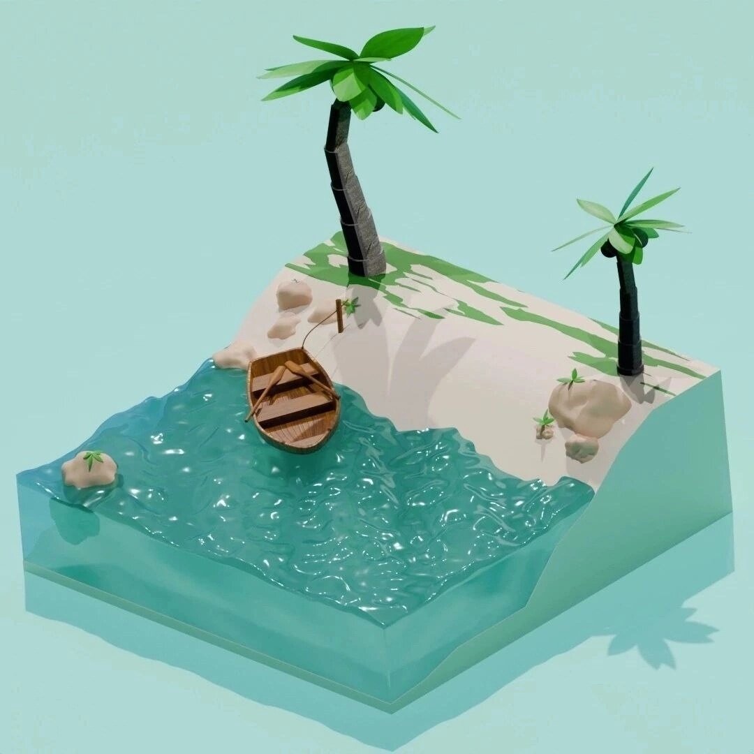 тропический остров блендер, остров 3d модель, тропическая сцена в blender, остров в блендере, тропические острова