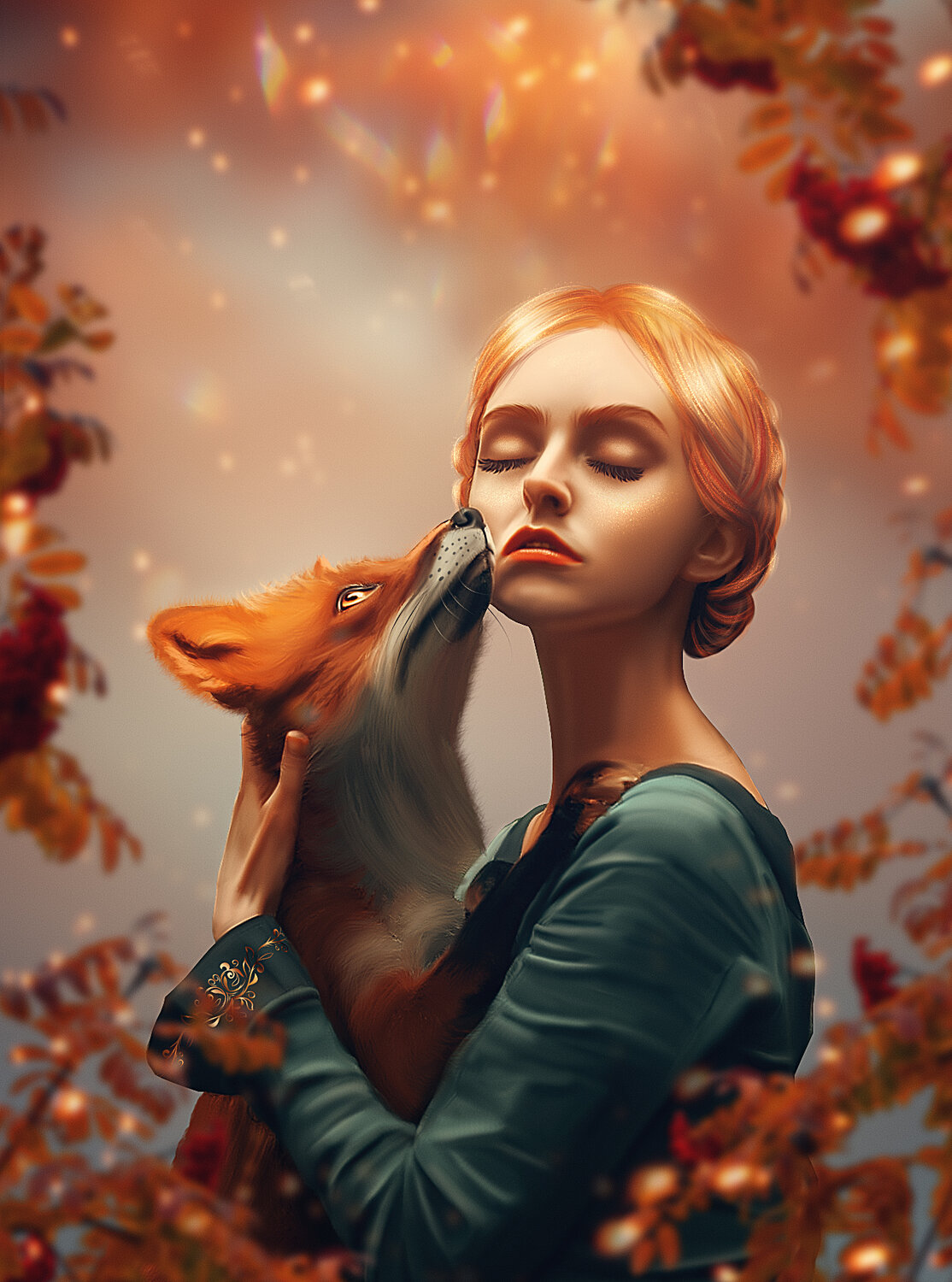 девушка с лисой, лисица девушка, рыжая лиса, лиса, девушка похожая на лису