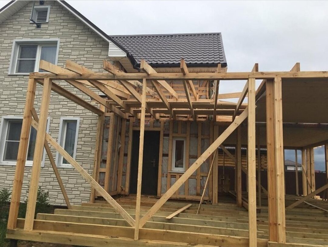 каркас веранды к дому, каркасные веранды пристройки, каркас веранды, каркасный пристрой к дому, каркасный пристрой