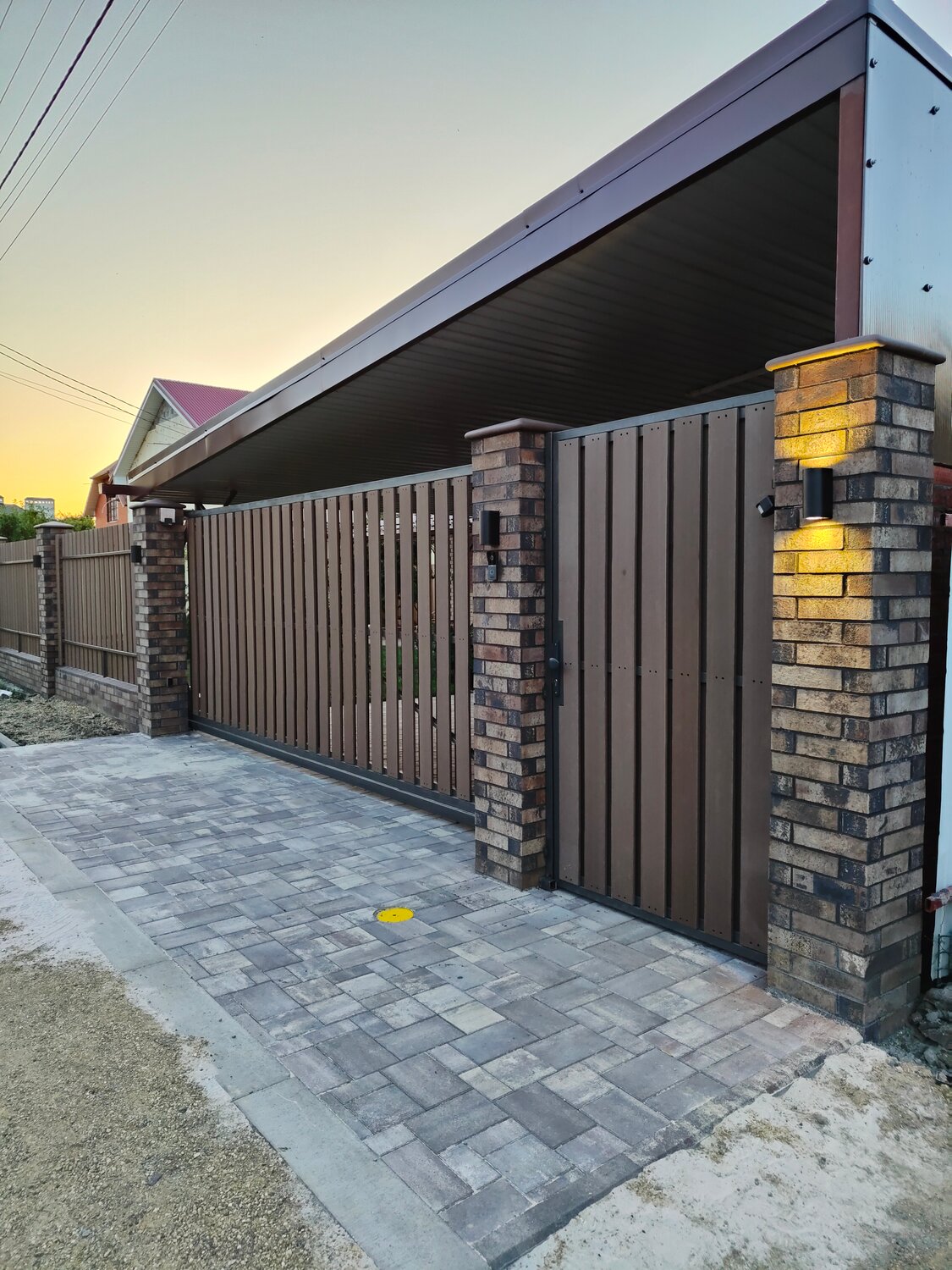 откатные ворота и калитка, ворота заборы, откатные ворота, ворота из дпк, ворота