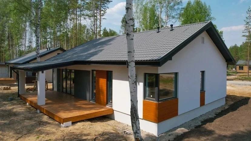 одноэтажный дом, загородный дом, дом, одноэтажный современный дом, строительство загородного дома