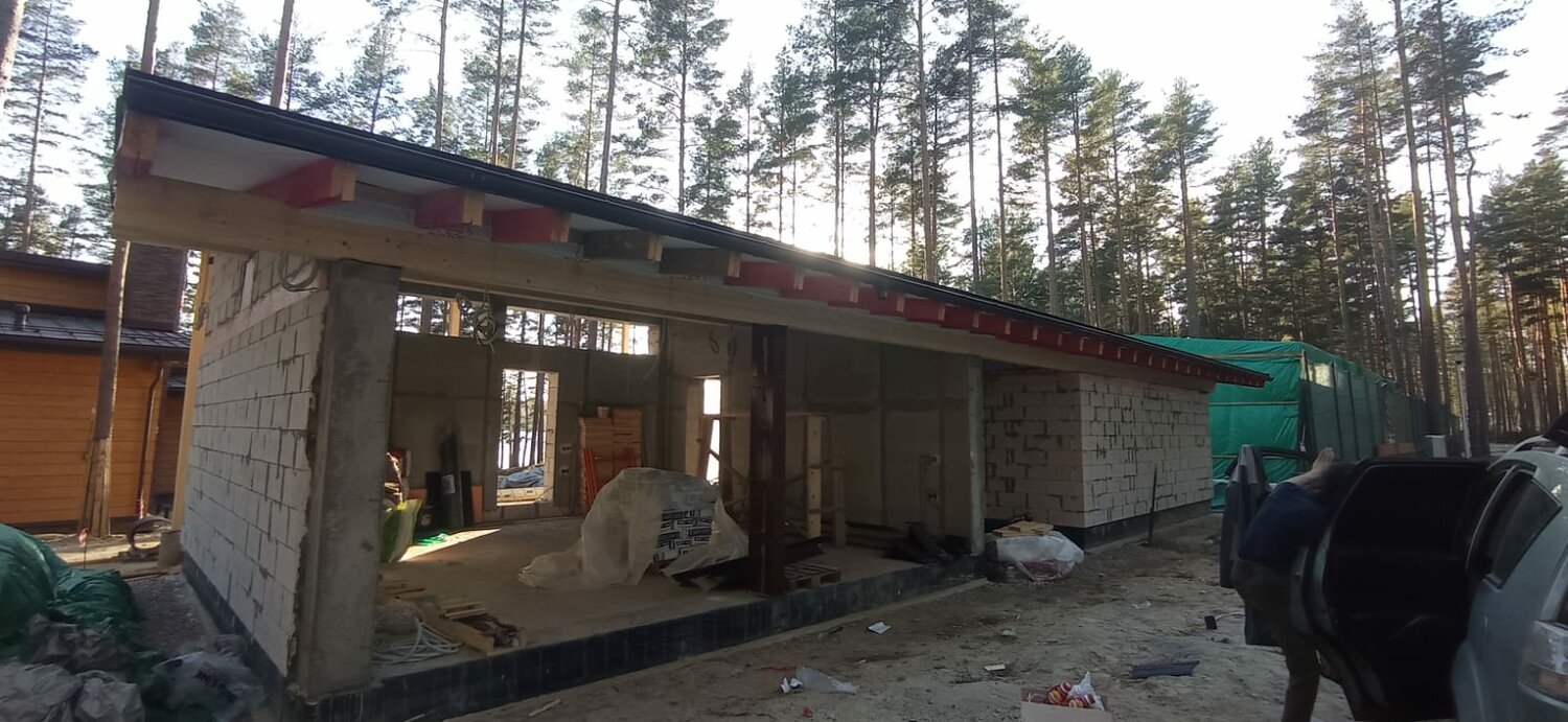 дом 12 13 одноэтажный газобетон, загородный дом, строительство домов, строим дом, гараж из газобетона