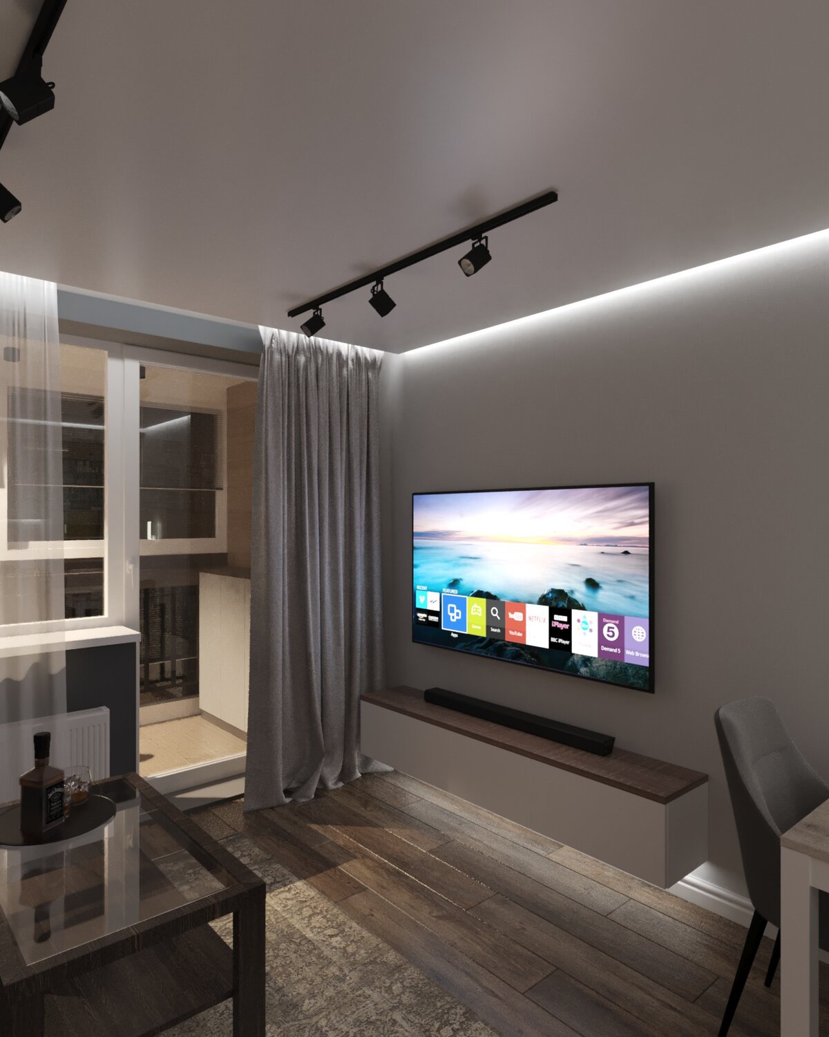 современный интерьер хрущевки, гостиная с лоджией, дизайн квартир в современном стиле, интерьер квартиры студии, дизайн проект квартир