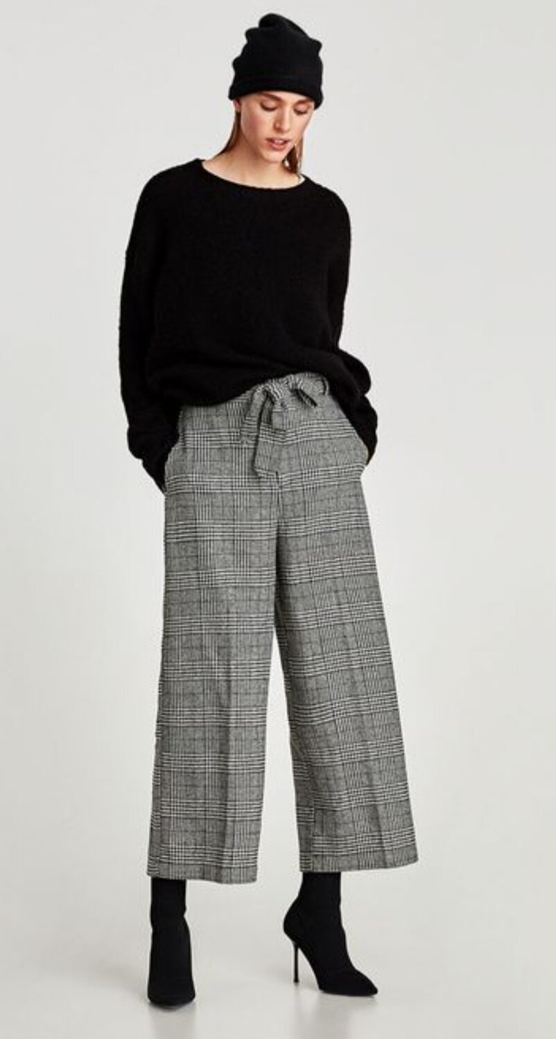 кюлоты в клетку, клетчатые брюки zara, брюки палаццо zara, брюки в клетку, брюки кюлоты в клетку