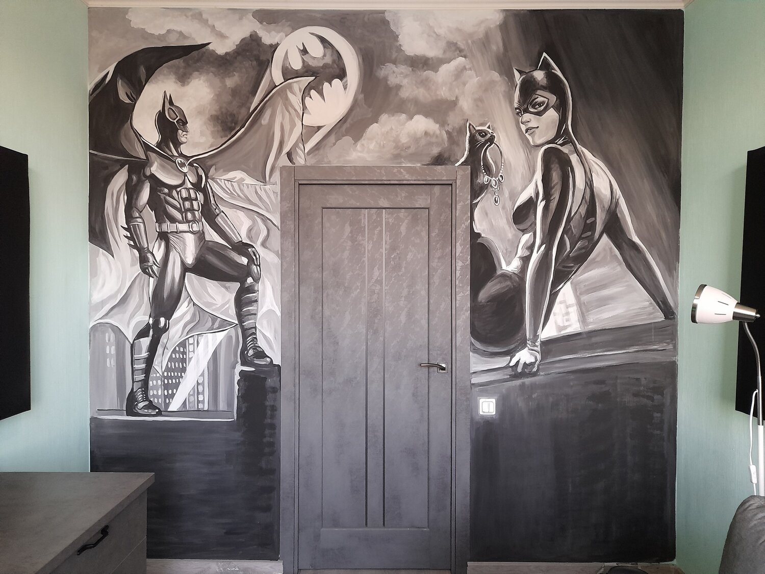 картина, комикс-арт, batgirl black & white art, бэтмен, женщина кошка бэтмен