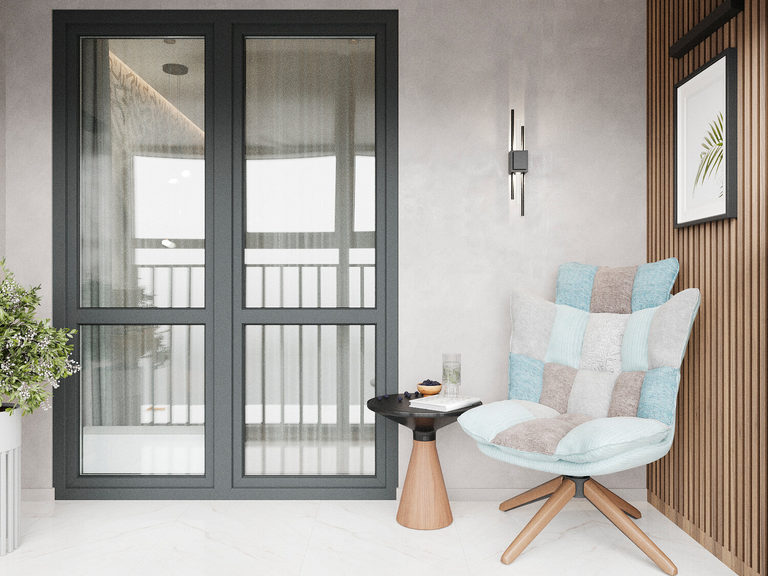 серая лоджия, квартира интерьер, современная лоджия серый цвет, интерьер, дизайн интерьера