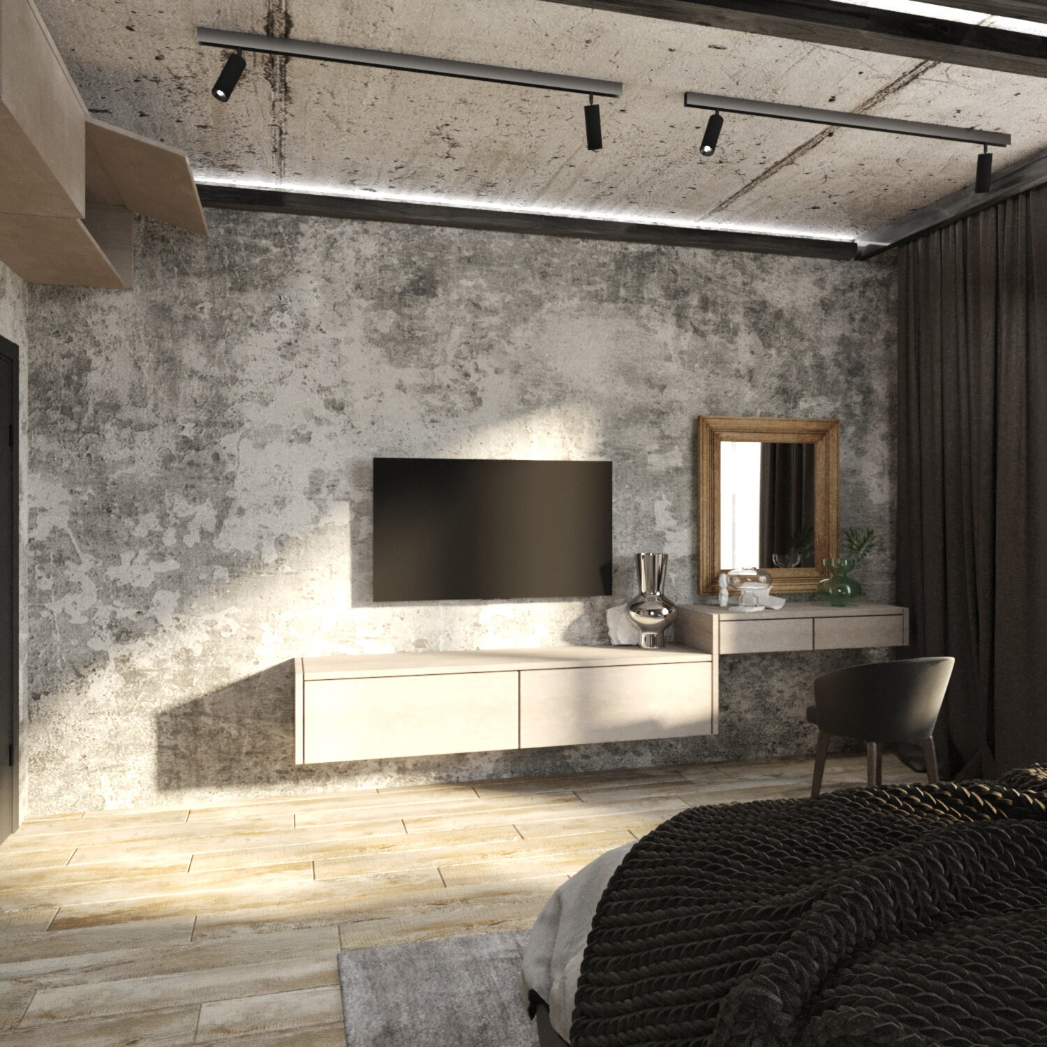 интерьер спальни в стиле лофт, спальня в стиле лофт дизайн, спальни в стиле лофт, интерьер спальни лофт, спальня в стиле лофт индастриал