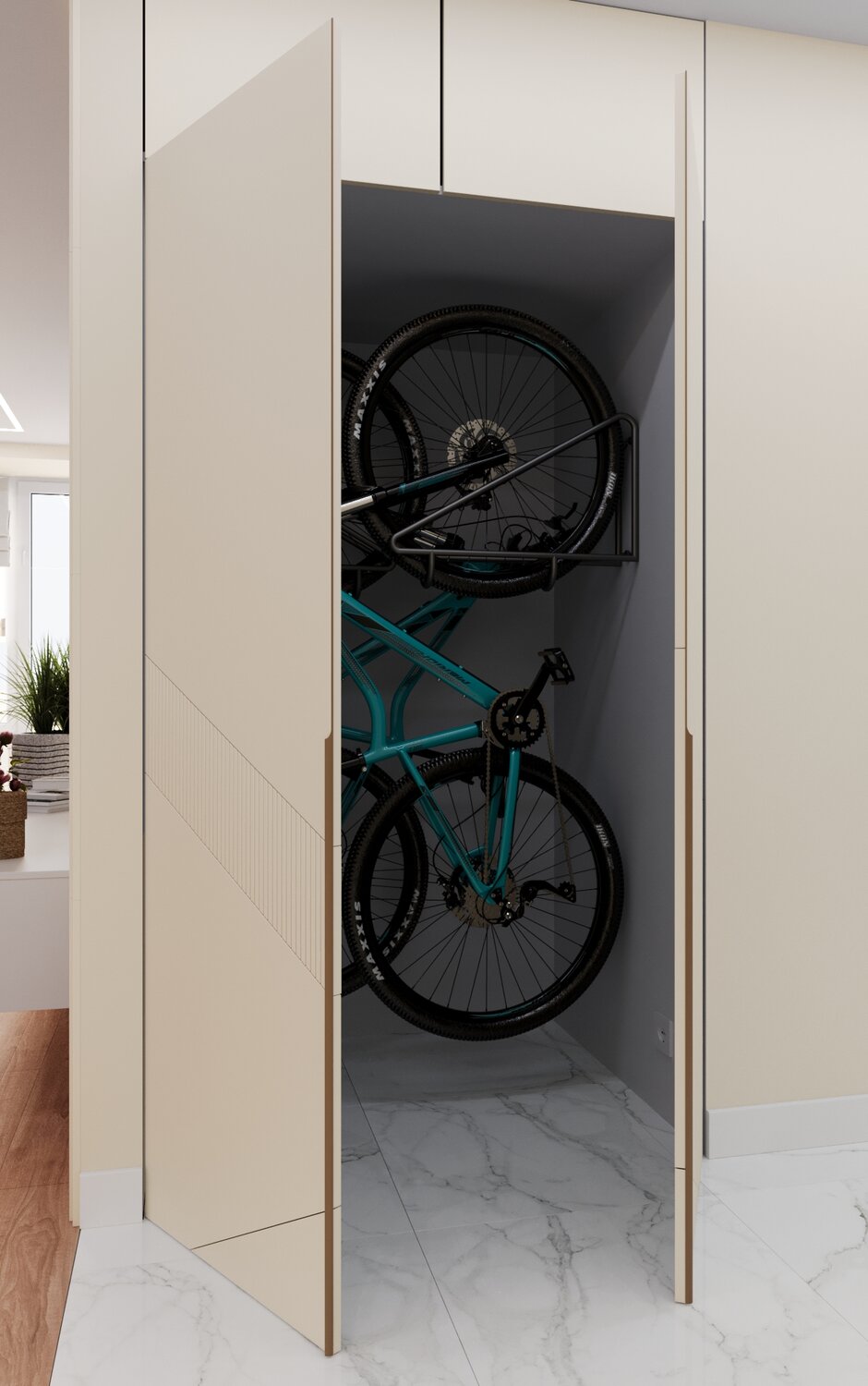 где хранить велосипед в квартире, хранение велосипеда в квартире, хранение велосипеда в квартире идеи, шкаф для велосипеда в квартире, шкаф для велосипеда