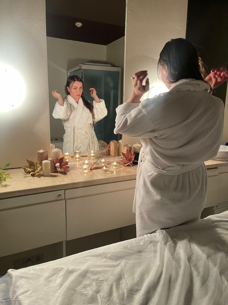 женщин, халат, девушка и женщина, махровый халат, фотосессия стили