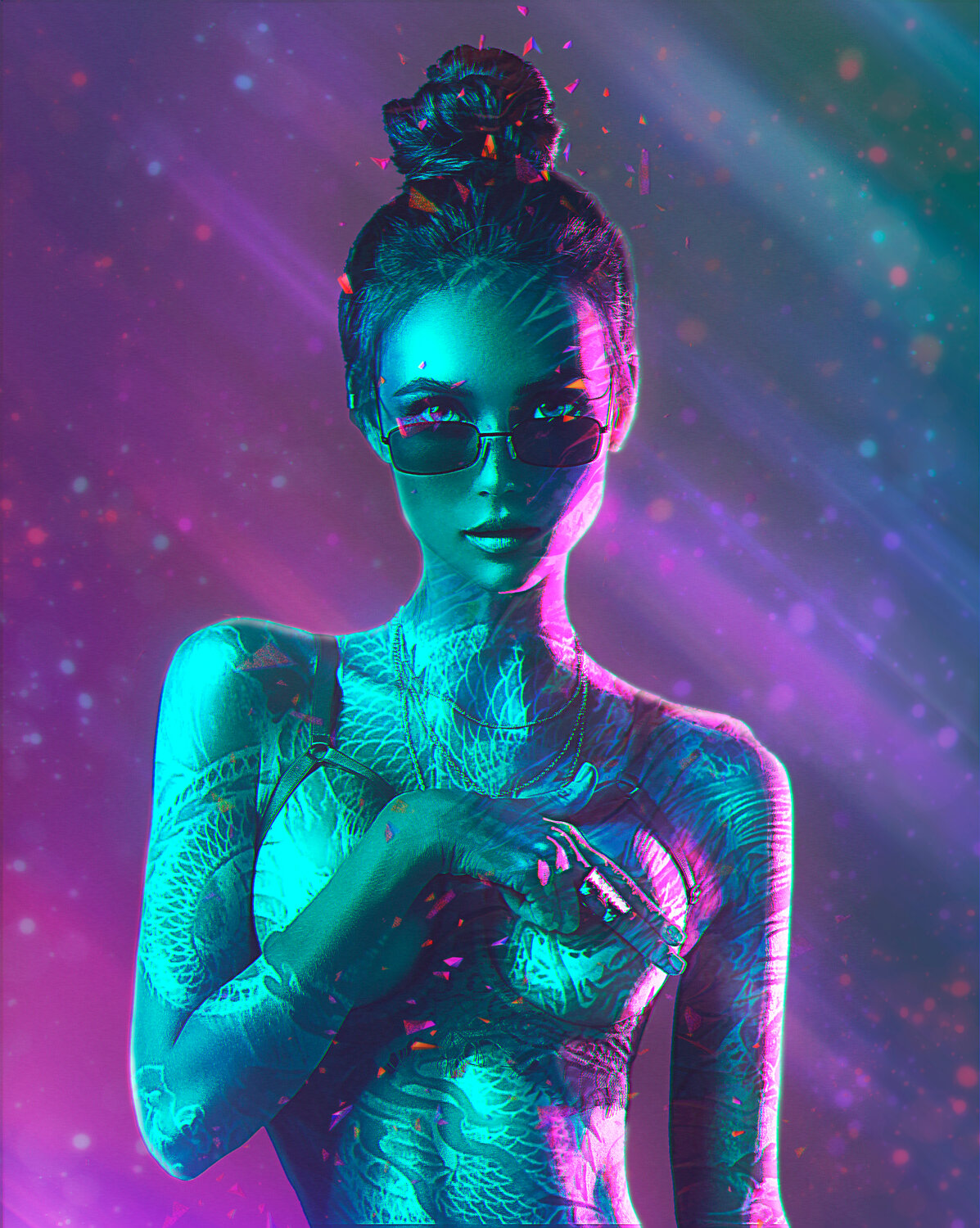 неоновый арт по, неон, девушка, neon, люди