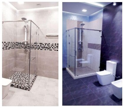 угловая душевая кабина из плитки, душевая кабина выложенная плиткой, душевая кабина из плмт, душевая кабина, санузел