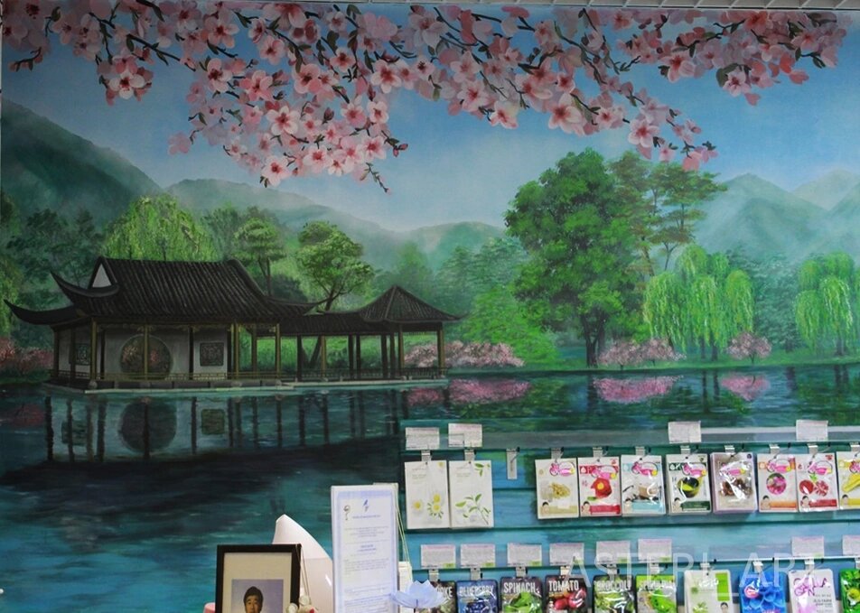 природа, пейзаж, пейзаж картины, сакура картина, живопись пейзаж