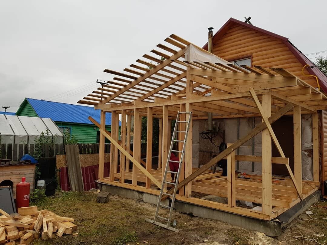 каркас веранды, постройка веранды, строительство веранды, каркас веранды к дому, пристрой веранды к дачному дому