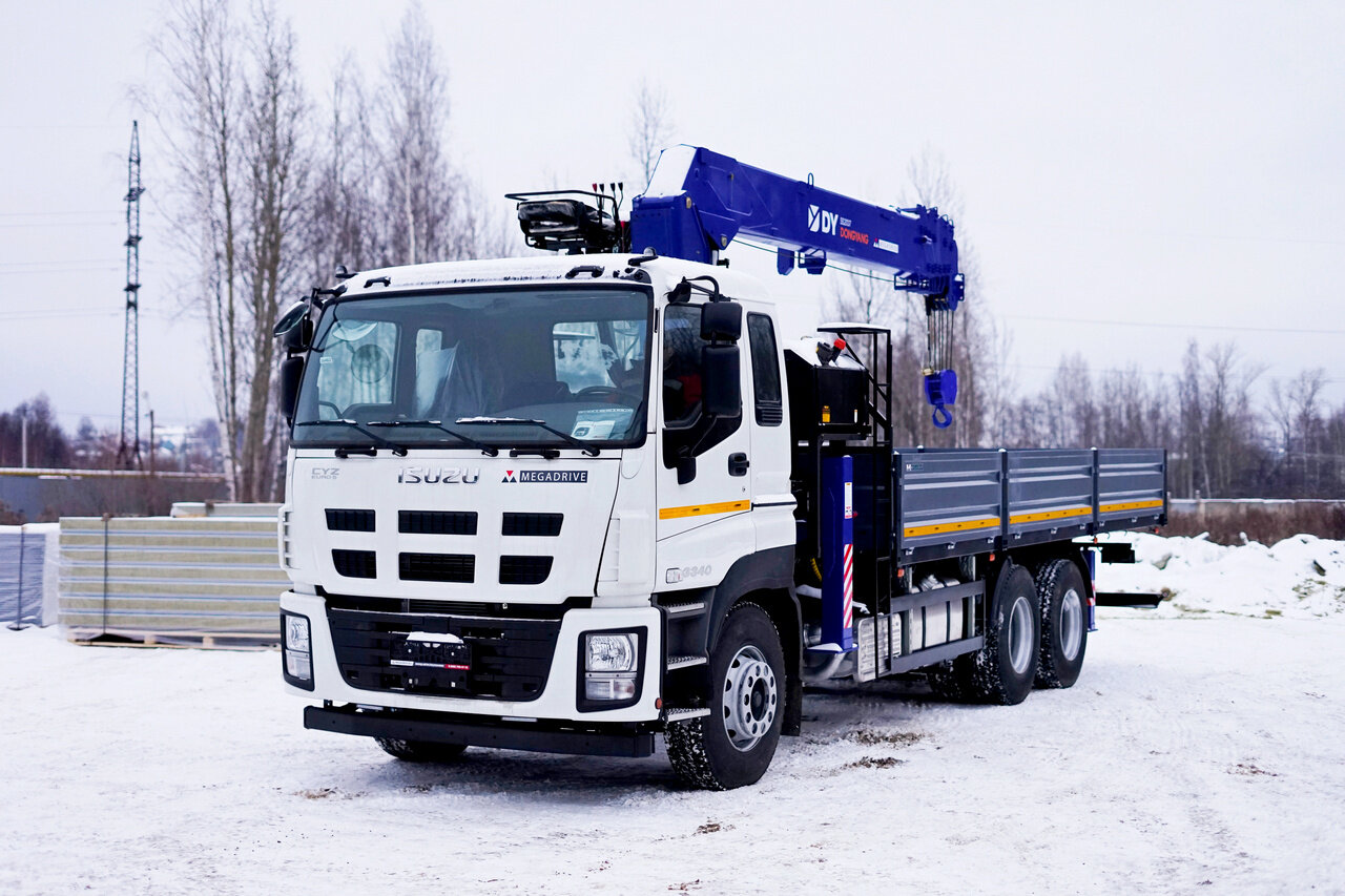 бортовой автомобиль с кму, манипулятор dy ss2725lb на шасси isuzu giga, исузу гига манипулятор, манипулятор камаз, манипулятор isuzu fvr34