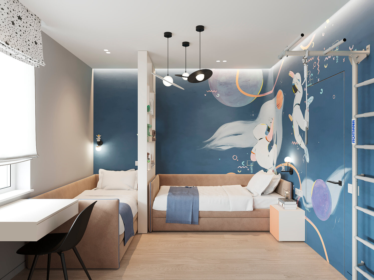 интерьер детской для двоих, интерьер детской, дизайн детской комнаты, дизайн интерьера детской, дизайн детской