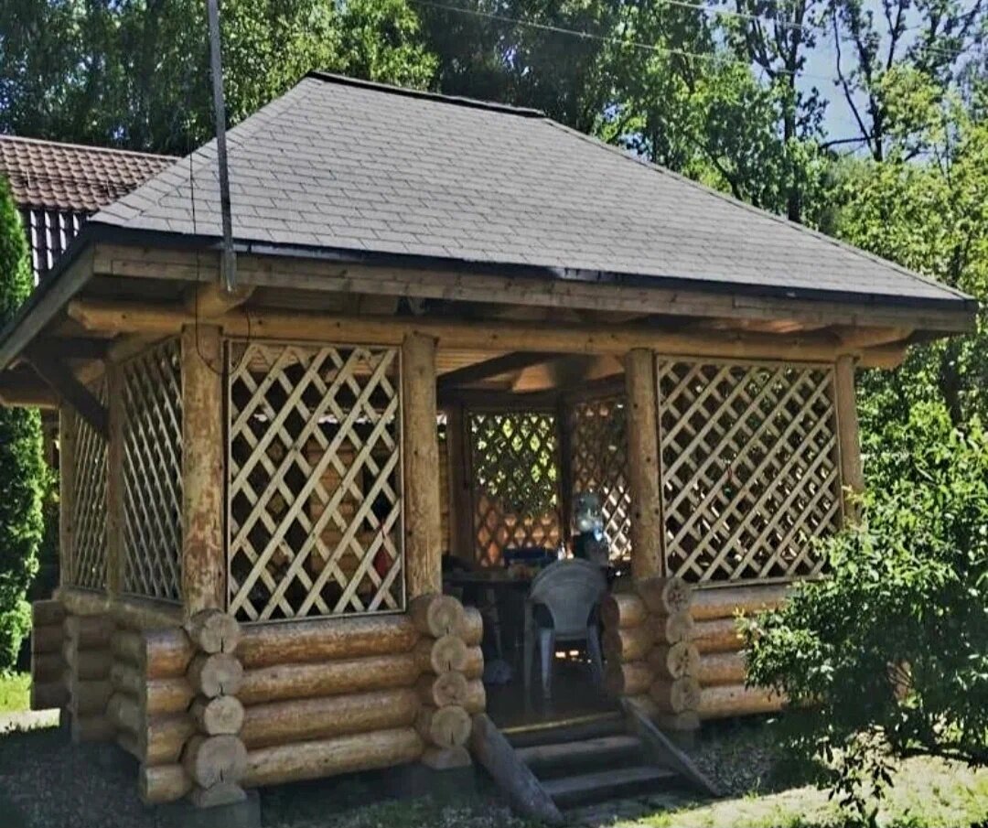 деревянные беседки, беседки из дерева, деревянная беседка для дачи, беседка из бревна, беседка из кругляка