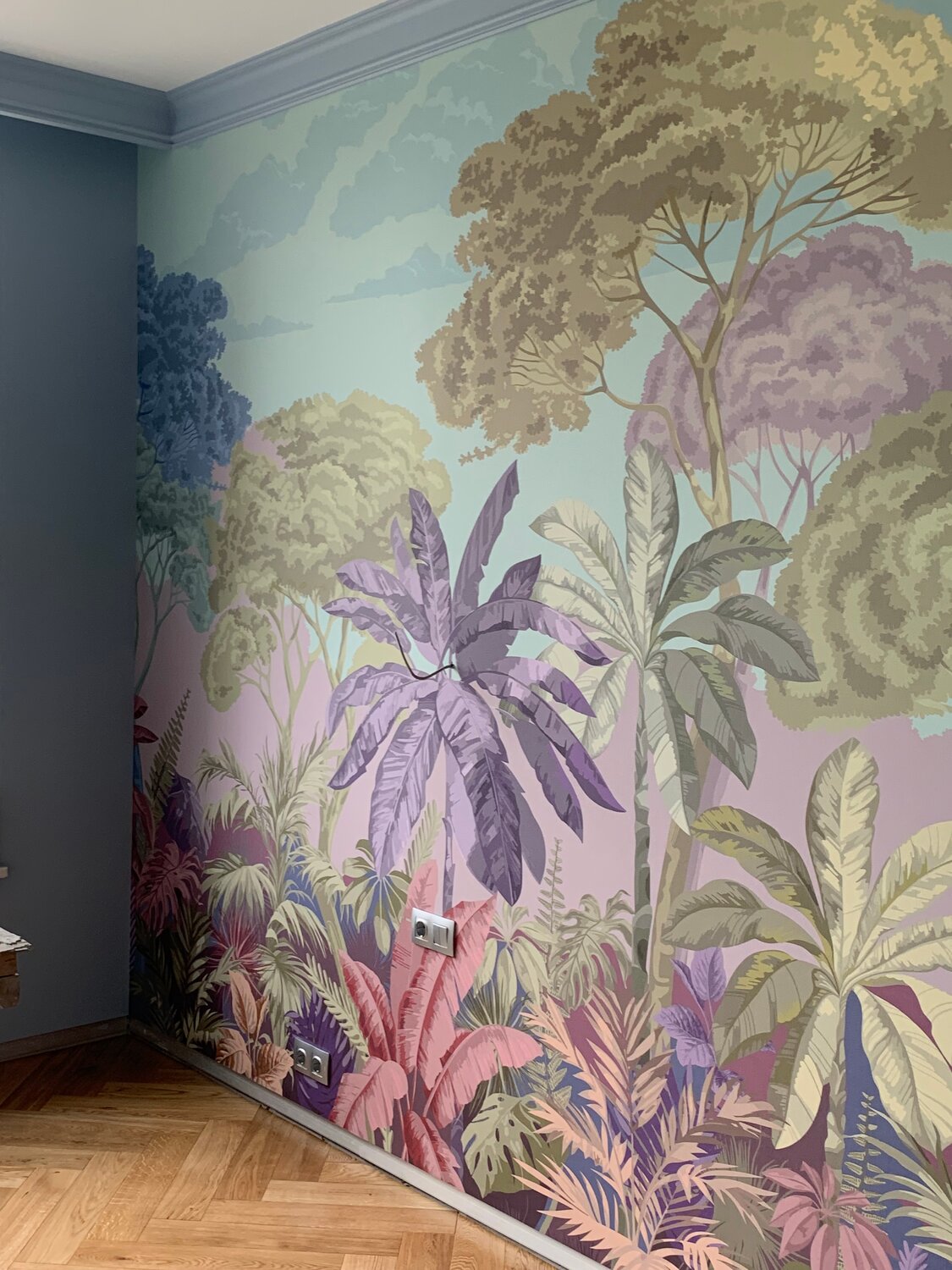 фреска джунгли komar, шинуазри аффреско, экзотические обои для стен, интерьер, тропическая фреска изумрудный штукатуркой