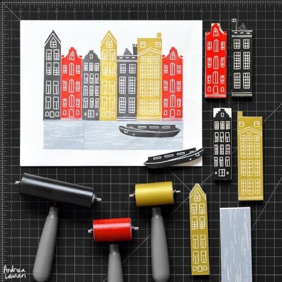 woodblock printing, линогравюра, вышивка крестиком, вышивка город, cross stitch pattern