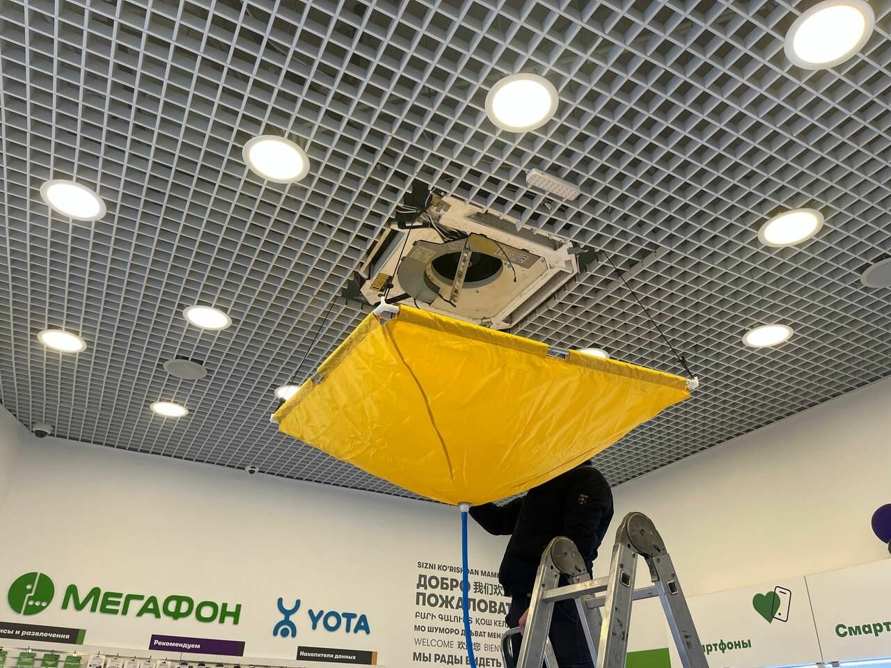 кондиционер кассетный, потолочный кондиционер, монтаж потолка грильято, кондиционер, подвесной потолок грильято