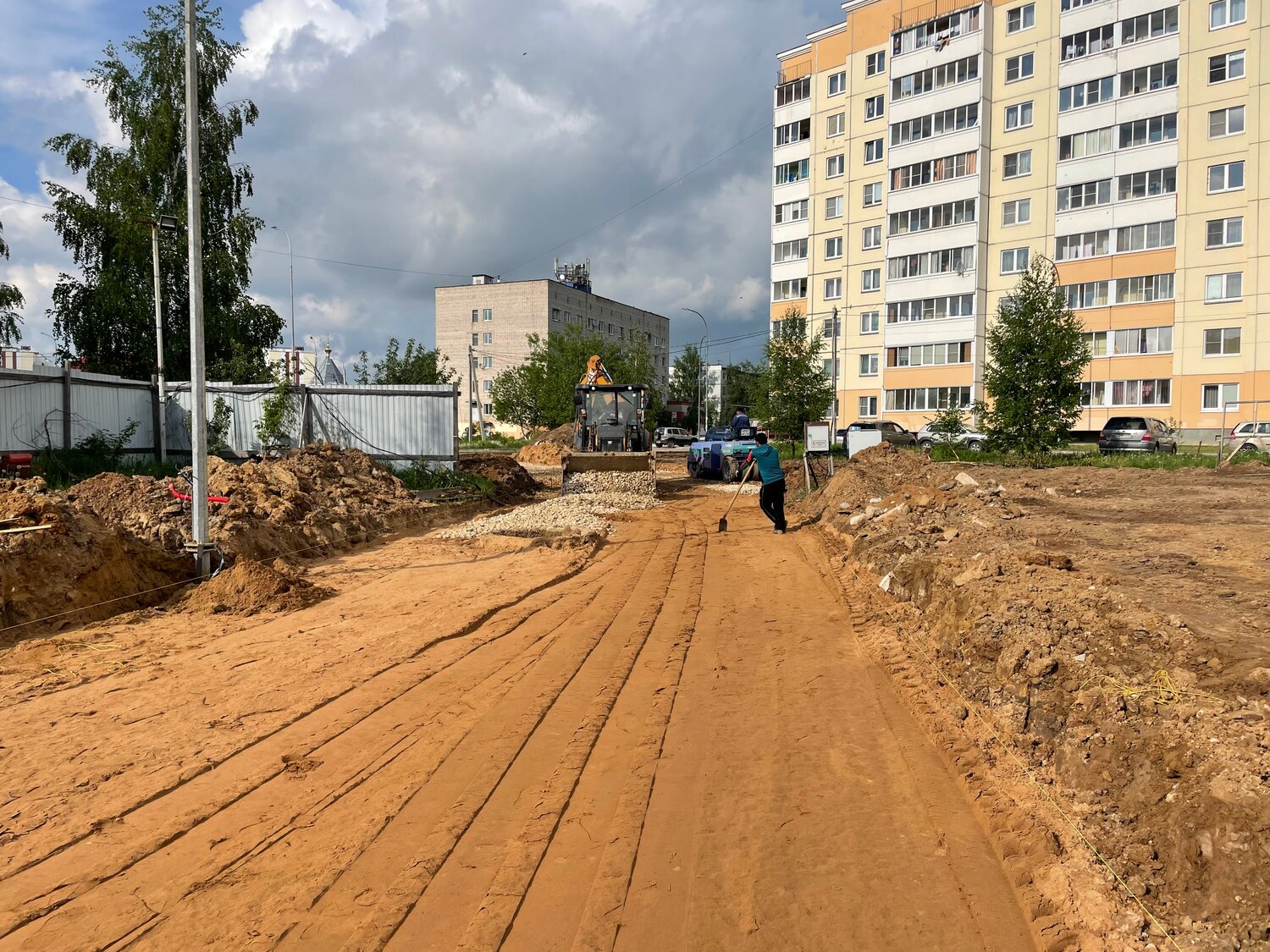 улица, дорога, стройка, строительство, сквер березовая роща белоозерский