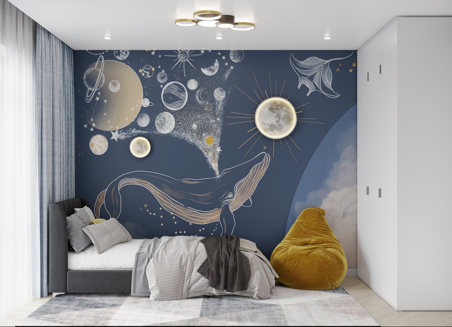 фреска космос на стену, фреска космос affresco, детская комната в стиле космос, комната в стиле космос, фреска космос