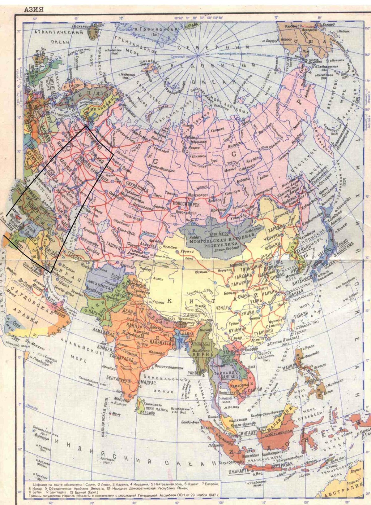 Политическая карта мира с меридианами