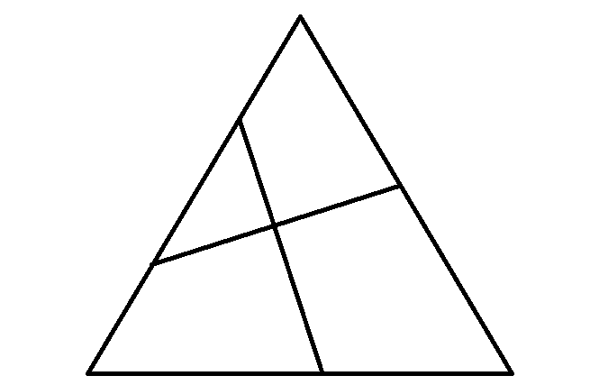 Как разрезать треугольник на 3 треугольника и 1 четырехугольник 2 разрезами картинка