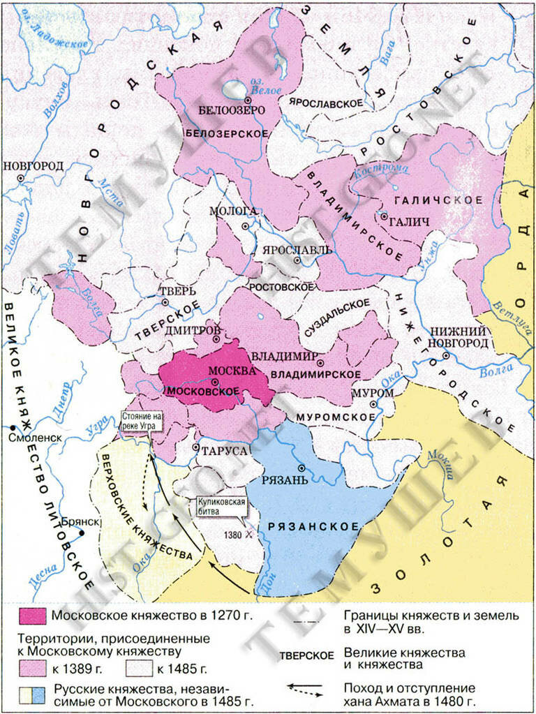Территория московского княжества к 1300 году карта