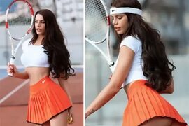 Model Antonella Fiordelisi likes to get "high" with tennis, puts on skimpy outfit