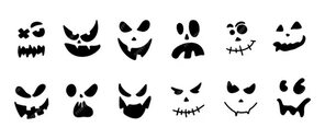 Premium Vector Black scary, funny and horror faces of halloween pumpkin or ghost., desenhos fáceis para desenhar de halloween