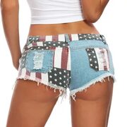 Сексуальные джинсовые шорты с низкой посадкой для женщин, мини-кисточки, принт с флагом США, узкое отверстие, шорты, ночной клуб