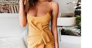 VIEUNSTA Sexy Slash Neck Backless Ruffles Mini Bodycon Dresses Women Summer Spaghetti Strap Party Dress Asymmetrical Dress