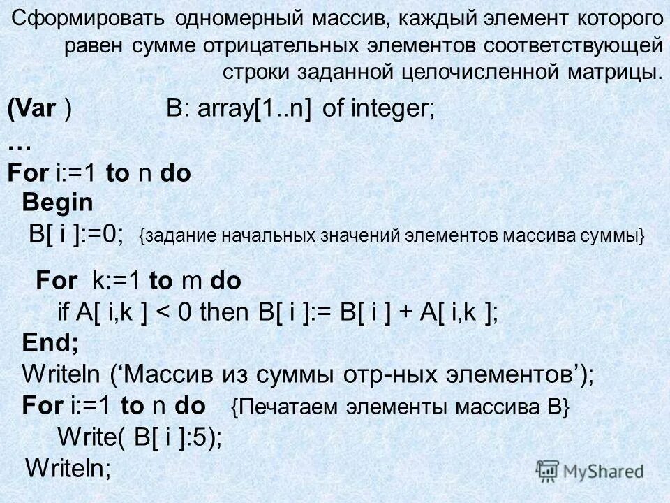 Сумма отрицательных элементов одномерного массива. Массив элемент массива. Сформировать одномерный массив. Что такое элемент одномерного массива. Число элементов массива.