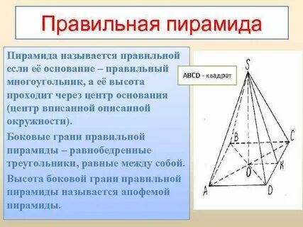 Правильная пирамида свойства основания