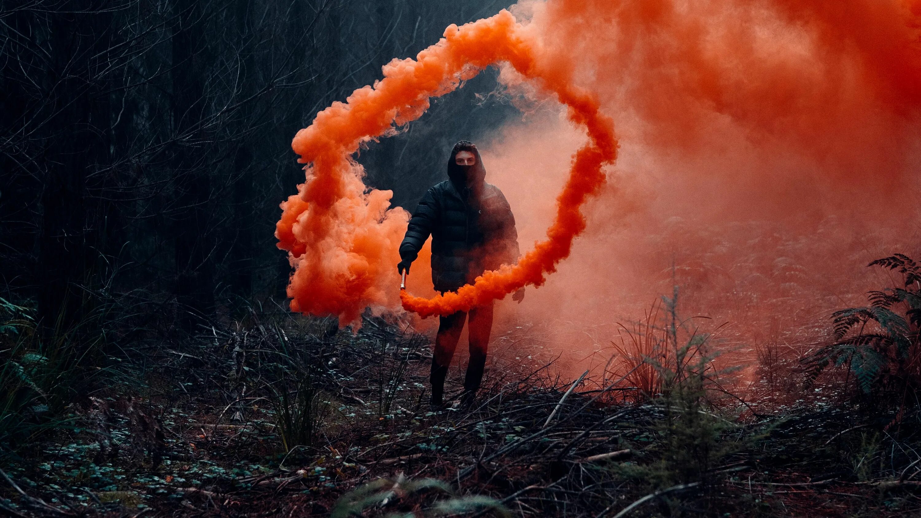 Фотосессия с дымовой шашкой. Дым. Человек с дымовой шашкой. Человек в дыму. Сквозь лес и дым геншин