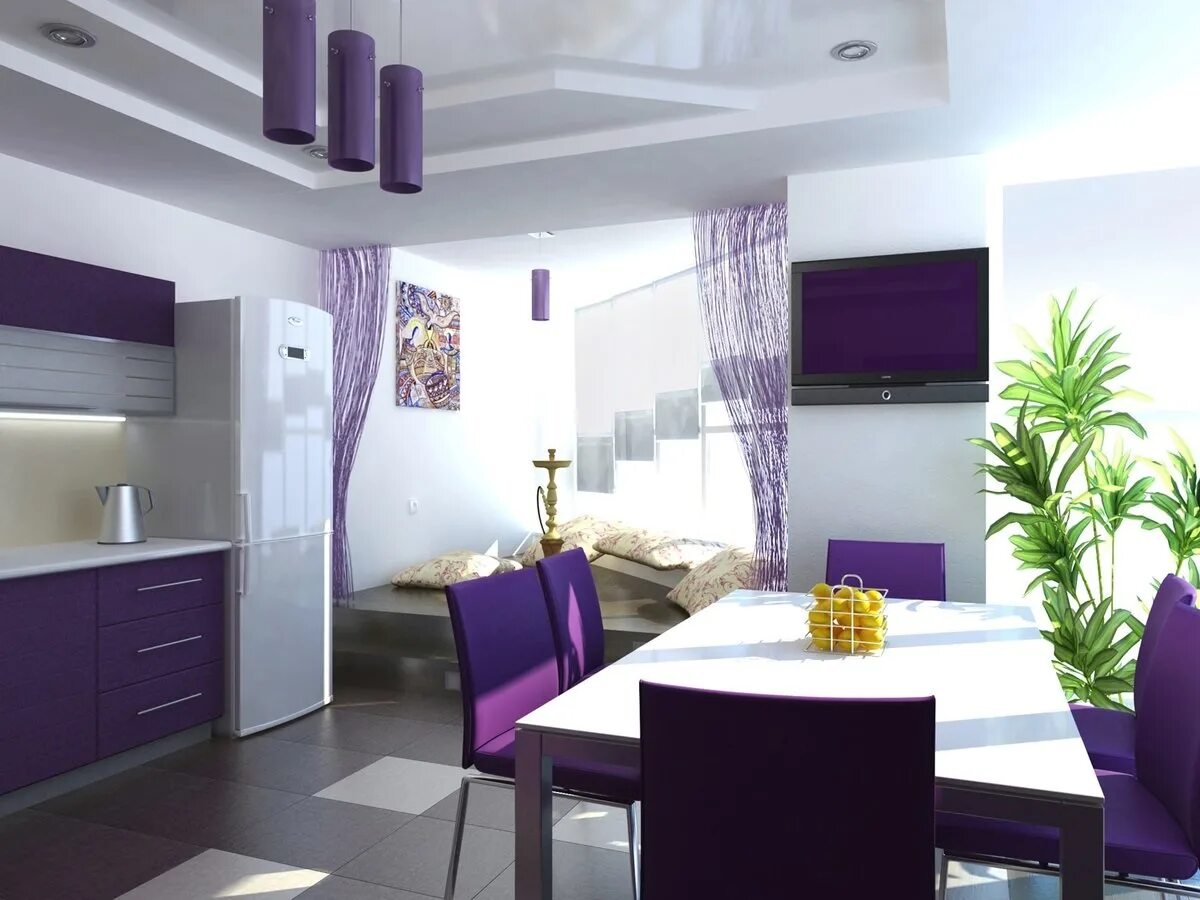 Какие цвета сочетаются на кухне. Фиолетовая кухня в интерьере. Кухня в сиреневых тонах. Кухня сиреневого цвета в интерьере. Кухня в фиолетовом цвете.