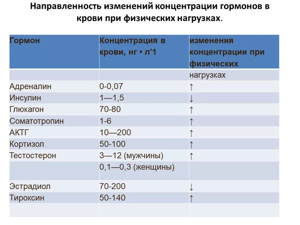 Гормоны при физической нагрузке. Концентрация гормонов в крови. Изменение показателей крови при физической нагрузке. Какой гормон выделяется при занятии спортом.